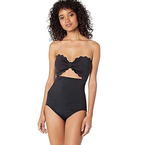 Kate Spade Black Scalloped Bandeau One Piece Swimsuit Sz.L - Picture 3 of 14
